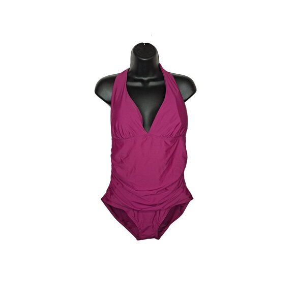DKNY NWT Halter Mio One Piece Swimsuit Women’s Large Boysenberry - Picture 7 of 10